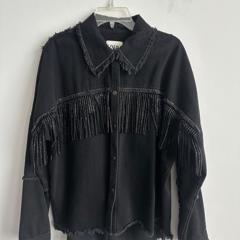 Zara Black Button-Down Shirt with Fringe